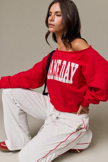 Off The Shoulder Game Day Sweatshirt