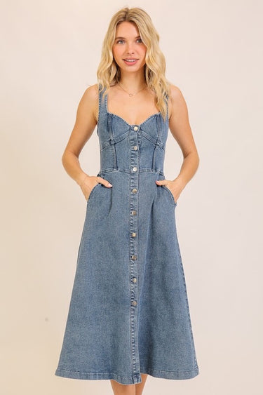 Button Down Denim Midi Dress