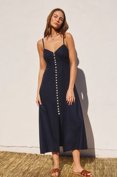 Button Detailed Linen Dress