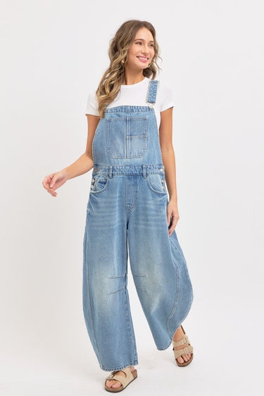 Barrel Leg Denim Overalls