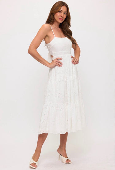 Cotton Eyelet Tie Back Midi Dress