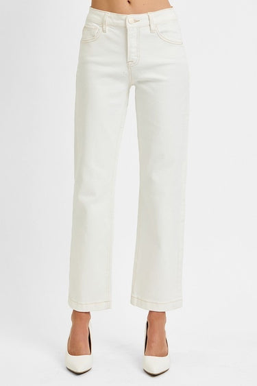 Stitched Mid Rise Ankle Jeans