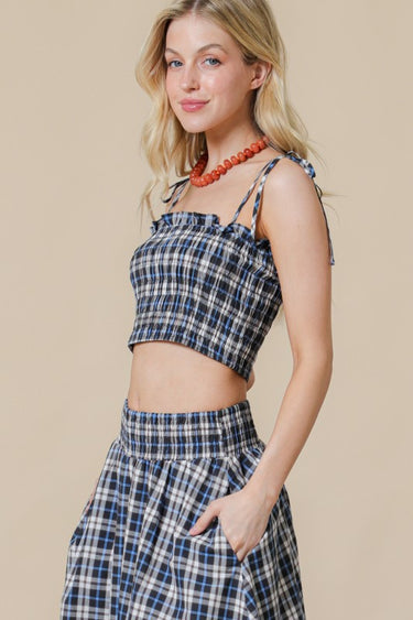 Smocked Plaid Crop Top