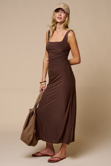 Square Neck Ruched Maxi Dress