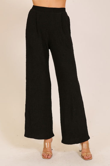 Stretchy Textured Wide Leg Pants