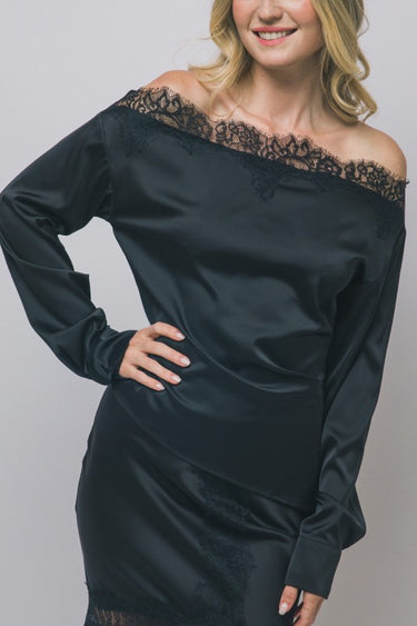 Satin Lace Off The Shoulder Top