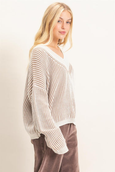 Ribbed V-Neck Sweater