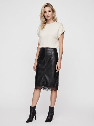 Vegan Leather & Lace Midi Skirt