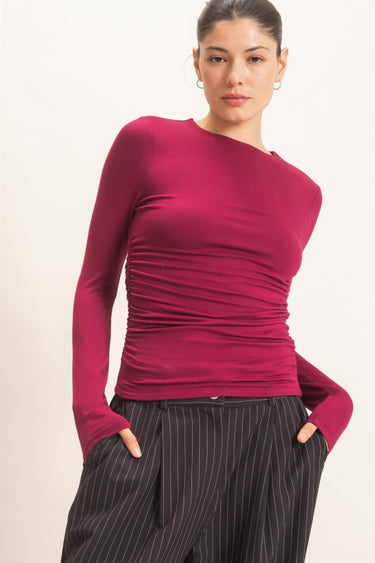 Long Sleeve Ruched Side Tee