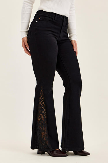 Medium Rise Lace Detail Flare Jean