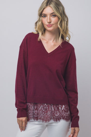 Lace Detailed V-Neck Sweater