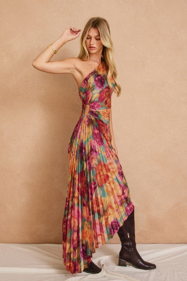 One Shoulder Floral Gown