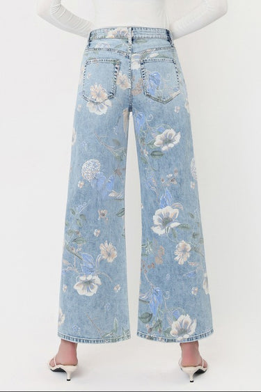 High Rise Floral Print Flare Jean