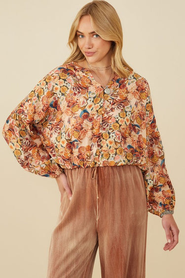 Print Buttoned Bubble Blouse