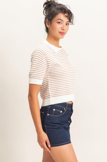 Short Sleeve Striped Sweater