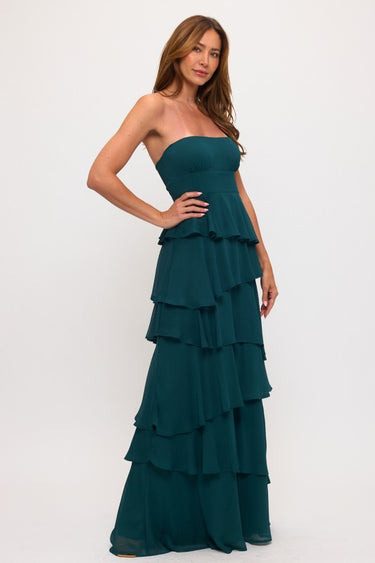 Strapless Ruffle Maxi Dress