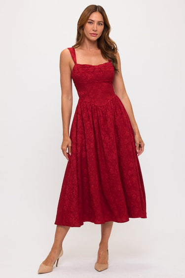 Open Back Jacquard Midi Dress