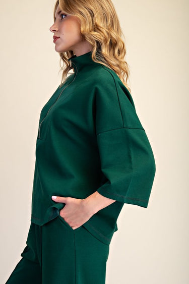 Ultra Soft Front Zip 3/4 Sleeve Top