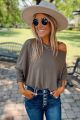 Off The Shoulder Dolman Sleeve Tunic Top Canteen