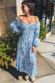 Print Smocked Maxi Dress Blue