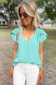 V-Neck Lace Blouse Emerald