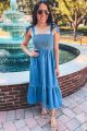 Smocked Chambray Dress Blue