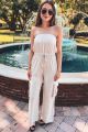 Linen Striped Jumpsuit Natural