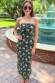 Strapless Floral Maxi Dress Hunter Green