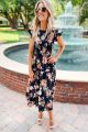 Smocked Floral Dress Black