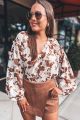 Floral Crinkle Blouse Brown