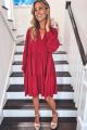 L/S Tiered Woven Dress Wine