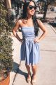 Ruched Strapless Dress Chambray